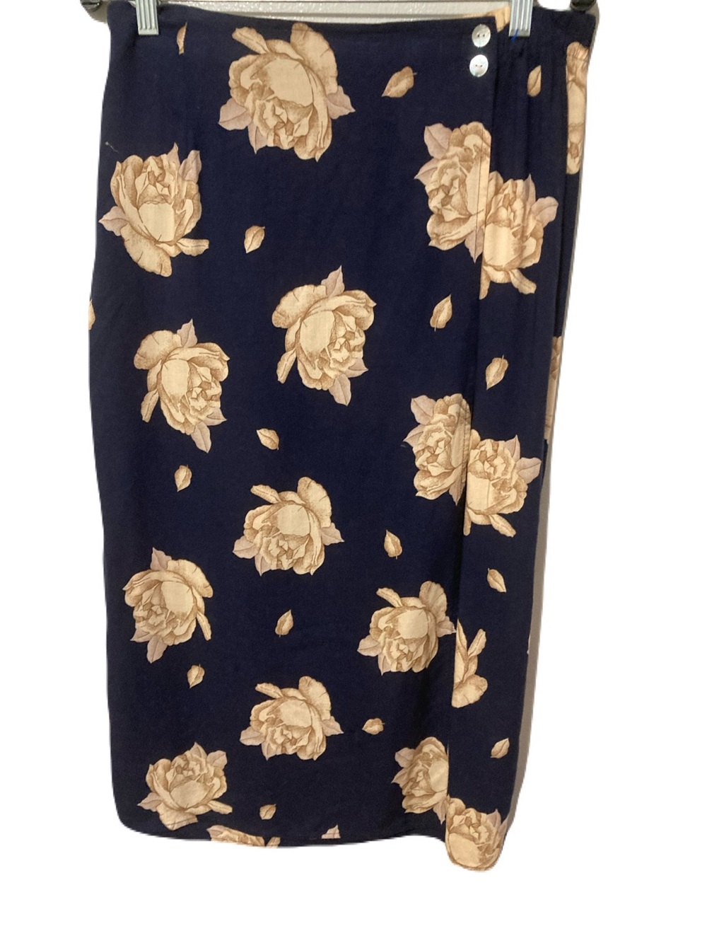 Arbor Navy Pencil Skirt with Beige Rose Print